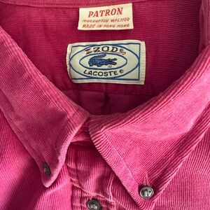 Vintage 80s Lacoste by Izod Pink corduroy Button Down Shirt size L Excellent!